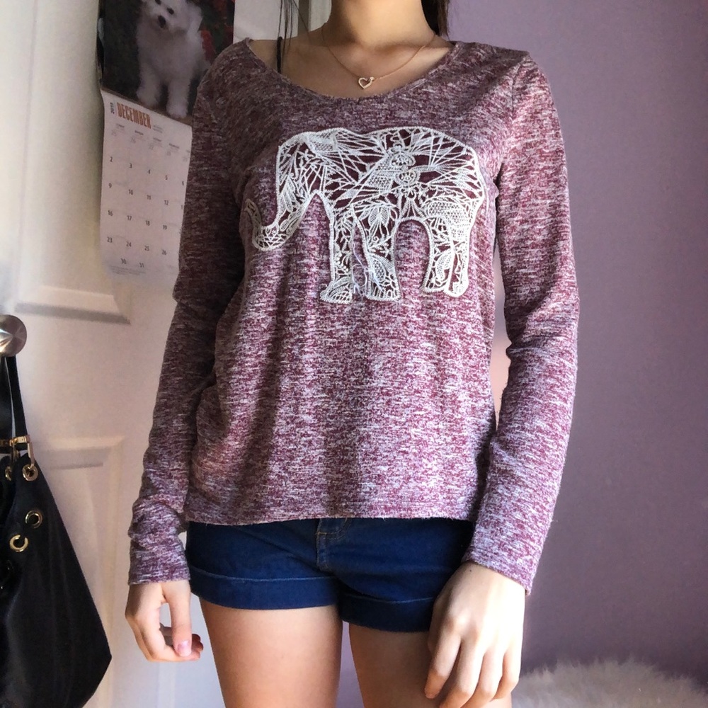 pretty pink long sleeve shirt w/elephant